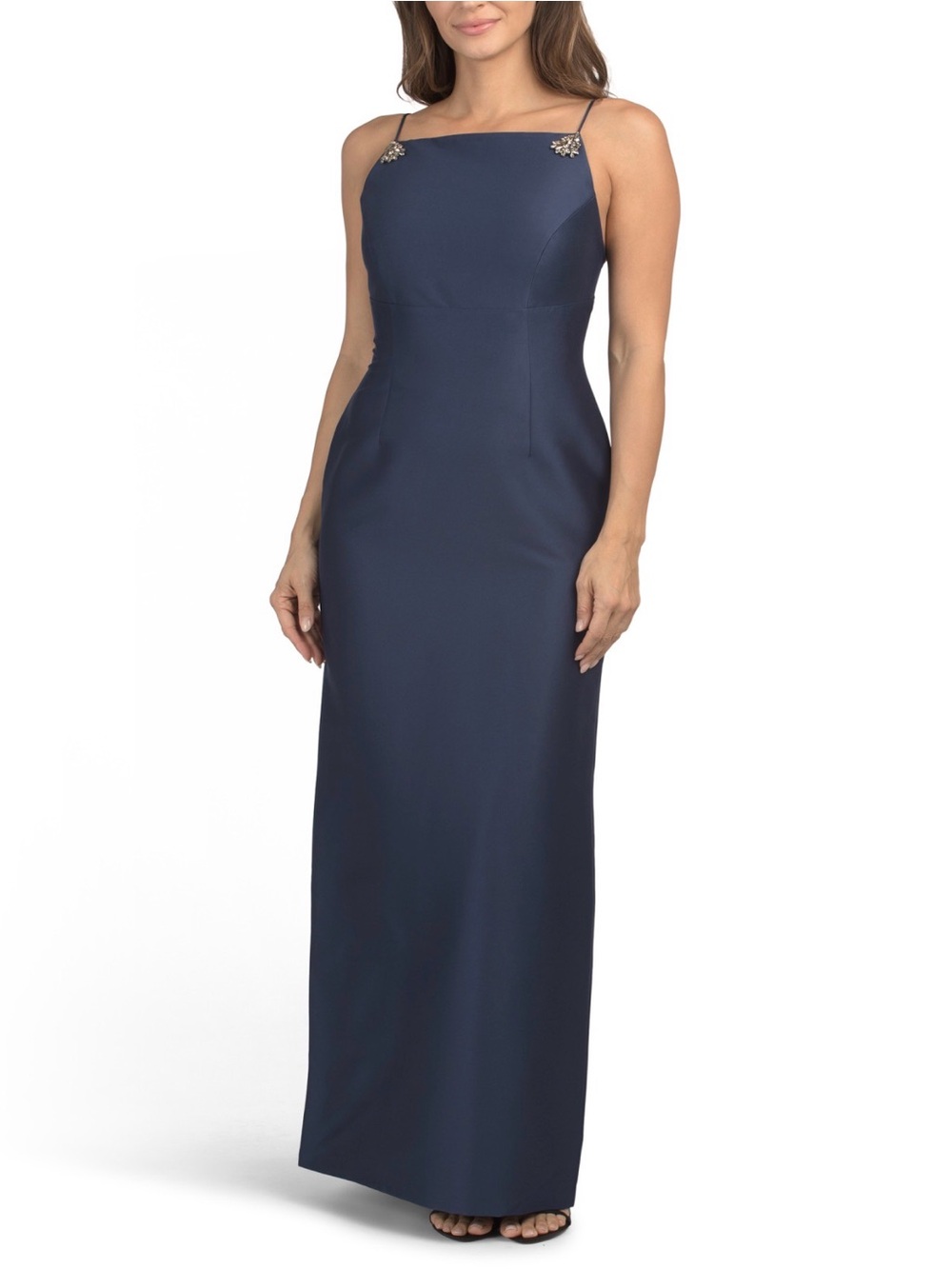 Sachin + Babi Navy Beaded-Strap Maxi Gown